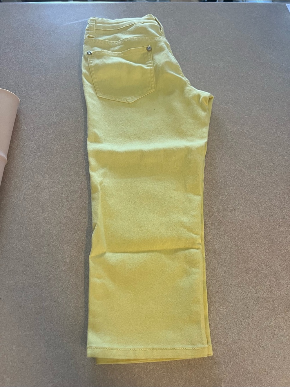 VENUS Pale Yellow Women's Capris with Gem Button